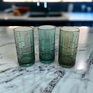 3 Anchor Hocking Tartan Plaid Highball Glasses Vintage Glassware 2 Teal 1 Green